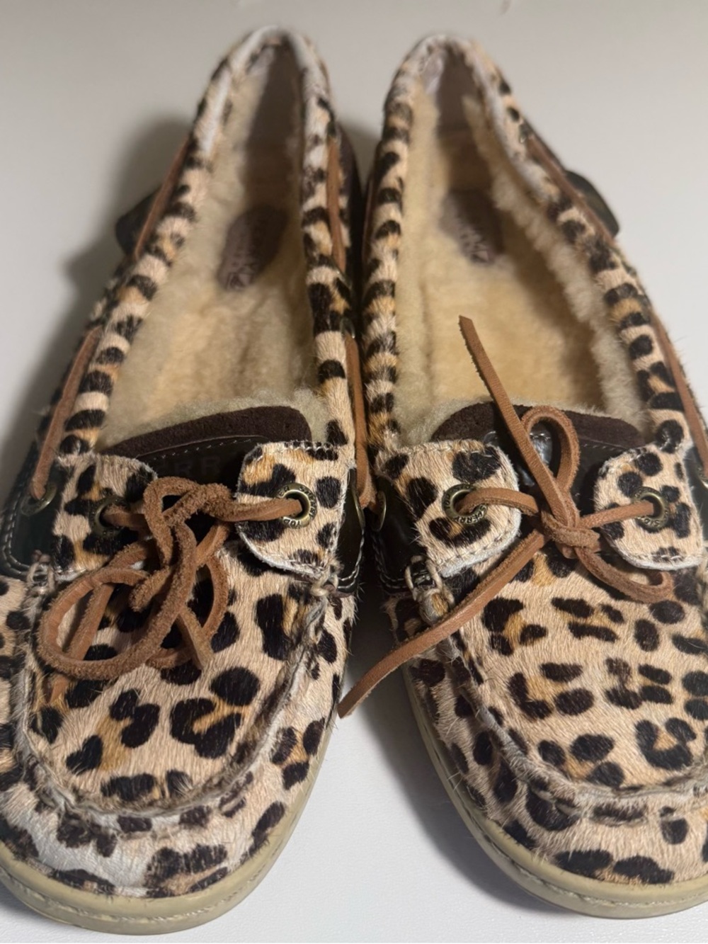 Sperry Leopard Print Moccasin Topsliders with Faux Fur Lining